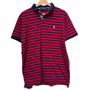 Polo Ralph Lauren Blue Label Men's Red and Blue Stripe Polo Shirt Classic Fit XL